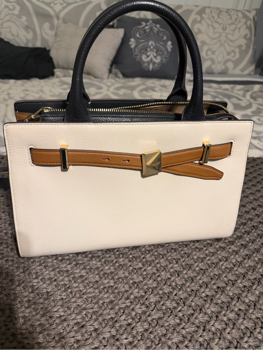 kate spade Cream & Black Top-Handle Shoulder Bag with Tan Belt Detail